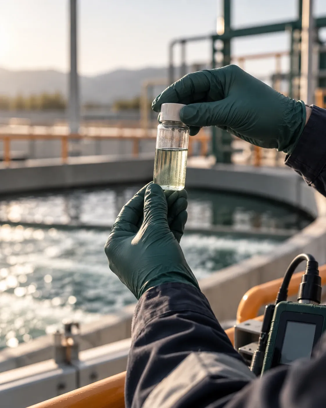 Muestra de agua en planta de tratamiento